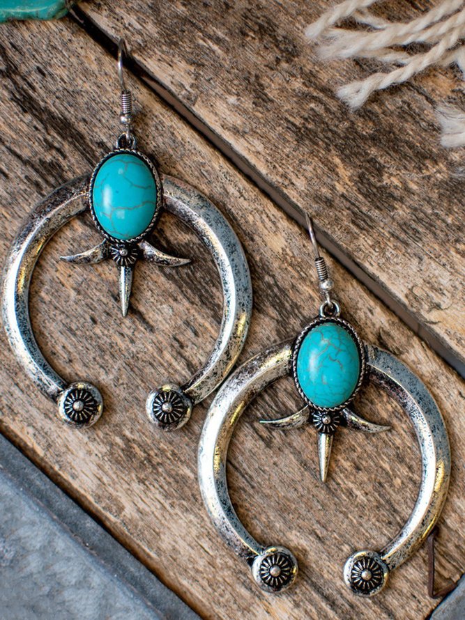 JFN Ethnic Vintage Cow Horn Shaped Turquoise Earrings