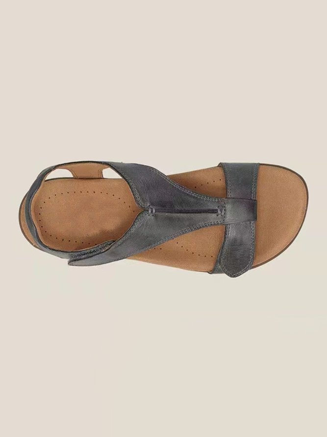JFN  Retro Solid Color Casual Velcro Portable Sandals
