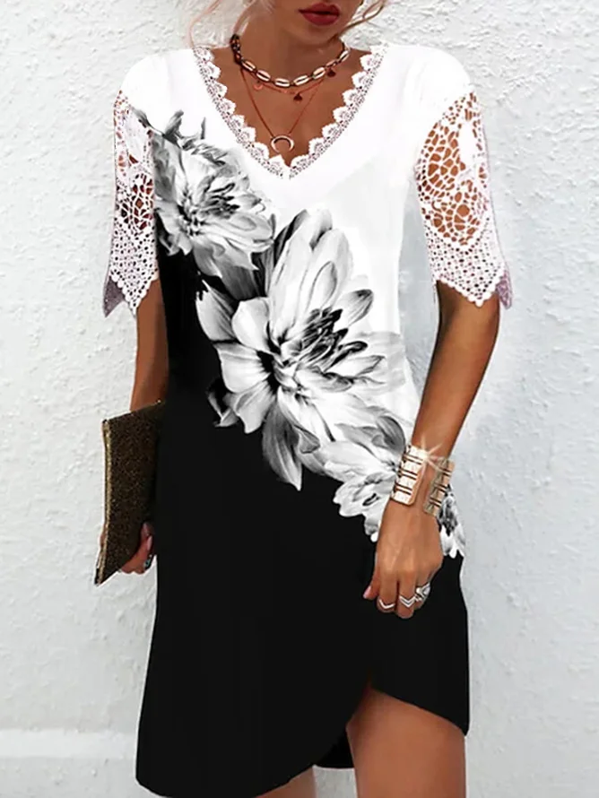 JFN V Neck Floral Casual Midi Dress