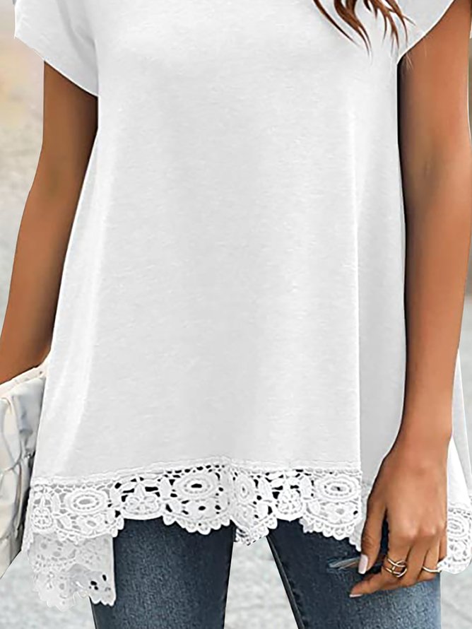 White Lace Panel Tulip Short Sleeve Top