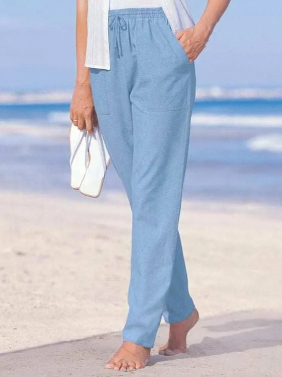 JFN Solid Pocketed Loosen Vacation Pants