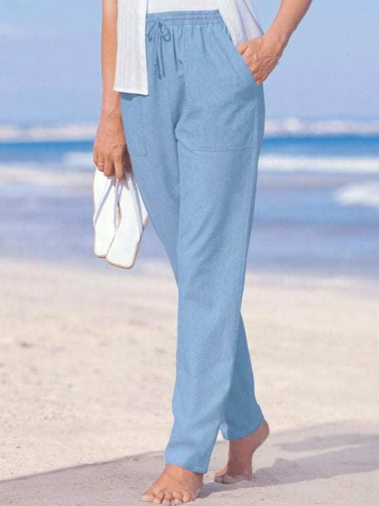 JFN Solid Pocketed Loosen Vacation Pants