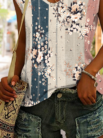 JFN Floral Casual Vacation Regular Fit V Neck Knit Tank & Cami