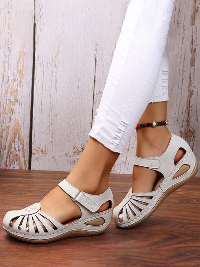 JFN Vintage Floral Cutout Velcro Casual Sandals