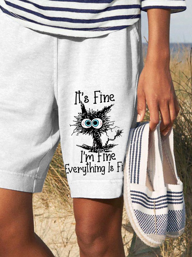 Loosen Cotton Blends Casual Interesting Cartoon Shorts