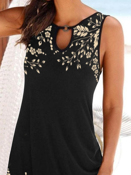 Vacation Floral Sleeveless Knitting Dresses