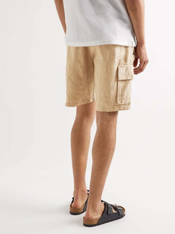 Men's Elastic Waist Cotton Linen Casual Cargo Shorts
