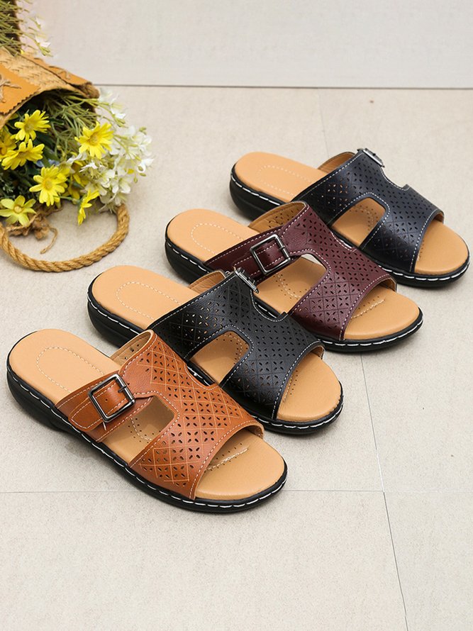 Cutout Buckle Design Vintage Casual Slippers