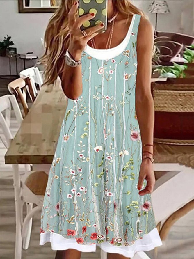 JFN Round Neck floral Casual Midi Dress