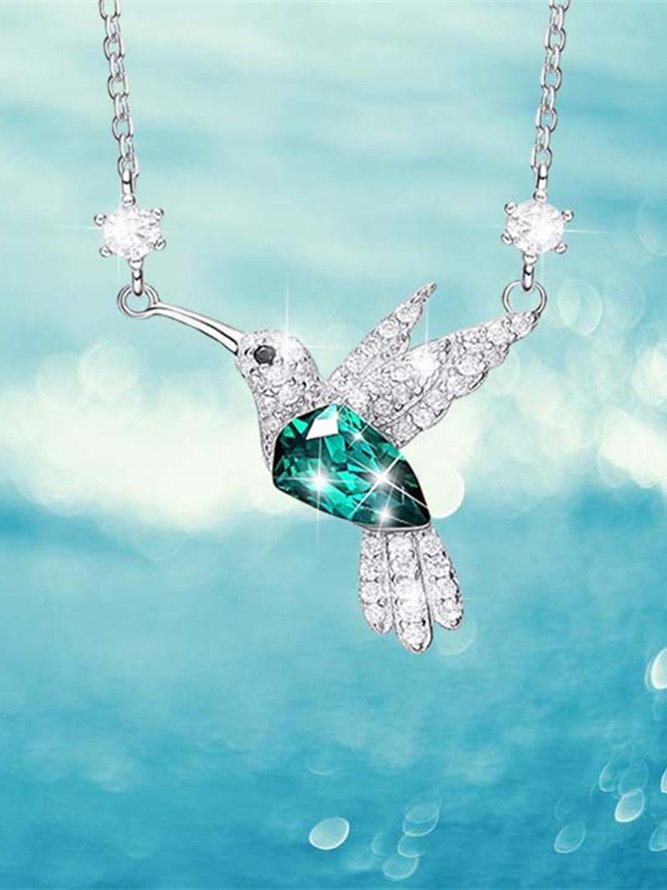 JFN Diamond Bird Green Gemstone Necklace Dresses Jewel