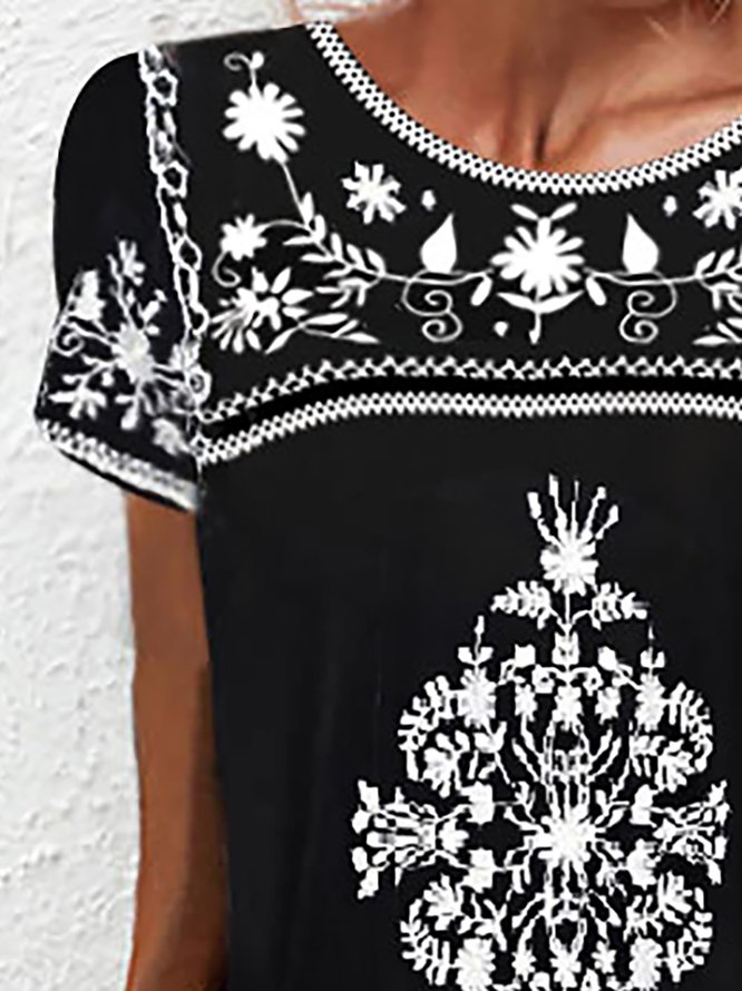 Vintage Mexican Flower Design Crew Neck Prom Dress