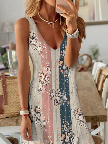 Casual Regular Fit Floral Sleeveless Knitting Dresses
