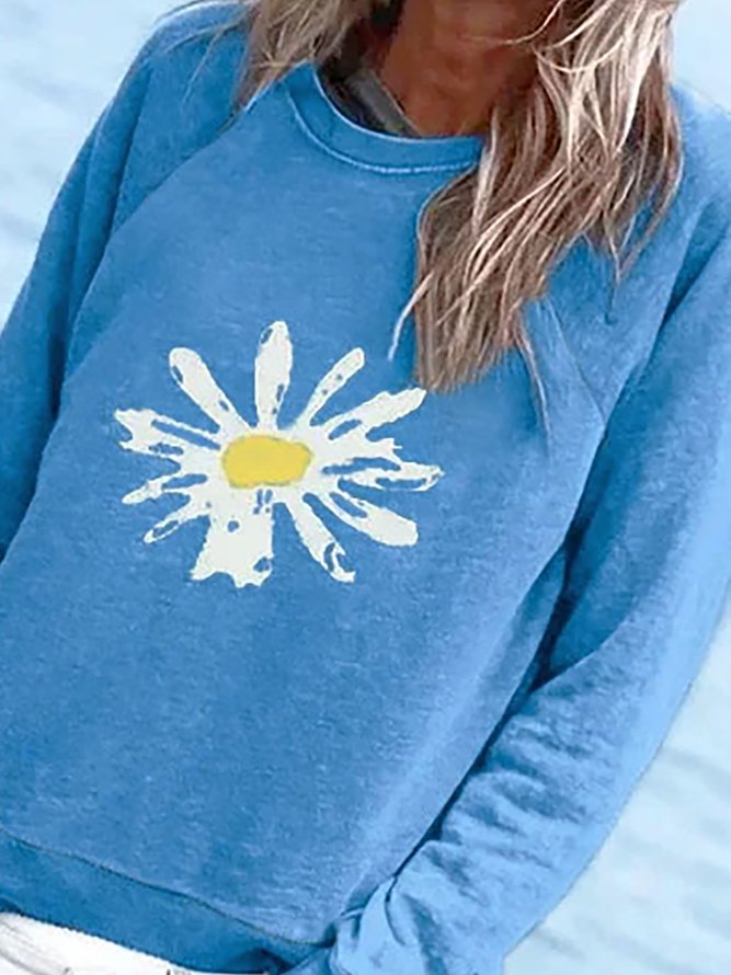 JFN Round Neck Sunflower Floral Casual Long Sleeve Top Sweatshirt