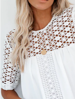 Regular Fit Lace Crew Neck Short Sleeve Tops