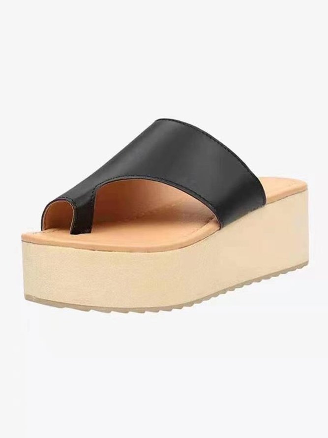 JFN Solid Color Casual Platform Thong Slippers