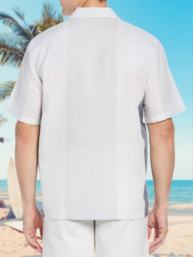 Vacation Cotton Blends Shirt Collar Coconut Tree Short Sleeve Shirt