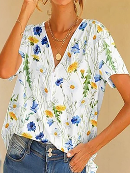 Floral Vacation Short Sleeve Tops