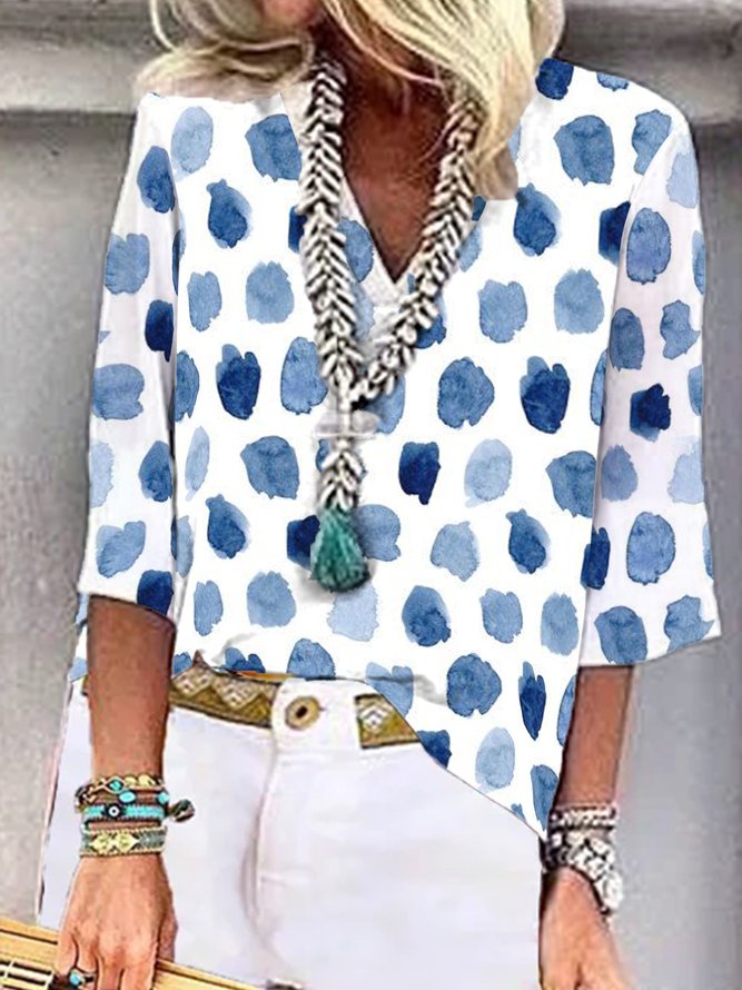 Women's Casual Holiday Weekend Floral T-shirt Tee polka dots Short Sleeve Print Geometric Round Neck Basic Top