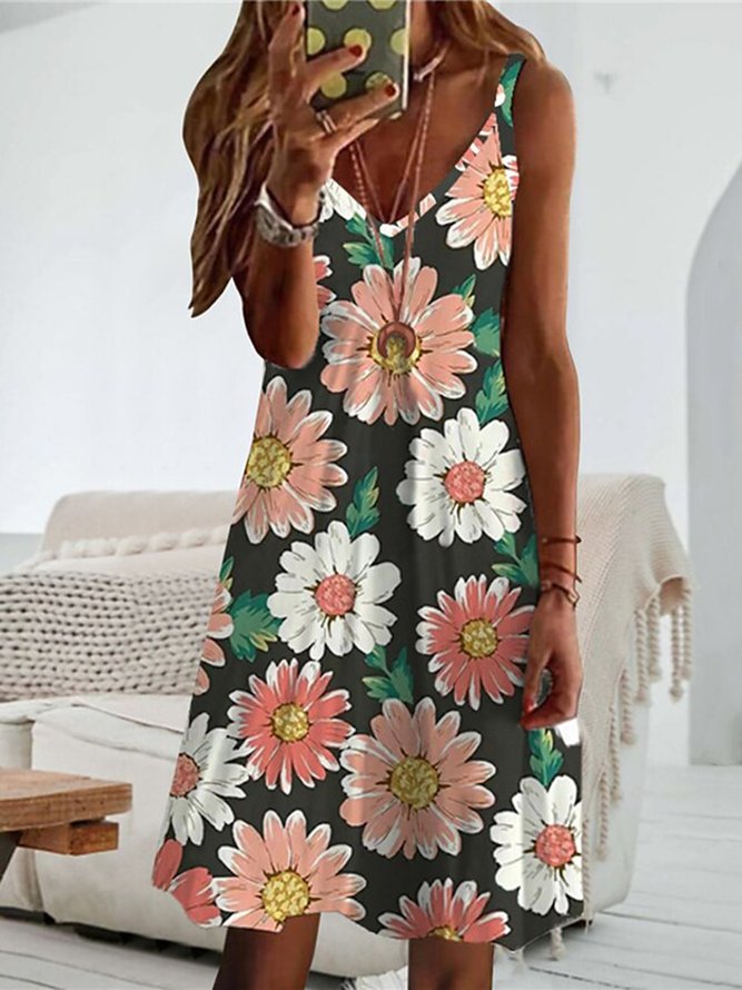 Floral Printed Casual Sleeveless Knitting Dresses