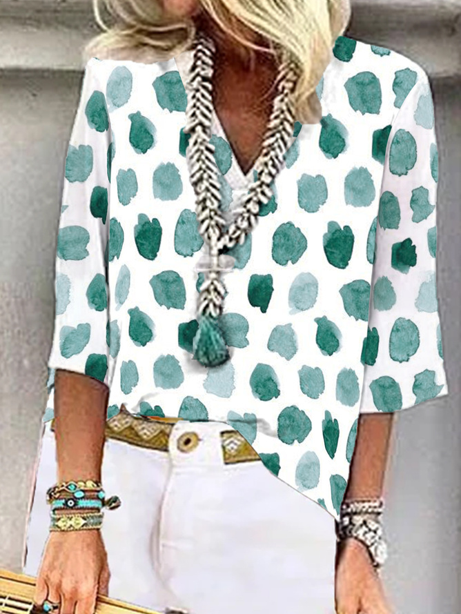 Women's Casual Holiday Weekend Floral T-shirt Tee polka dots Short Sleeve Print Geometric Round Neck Basic Top