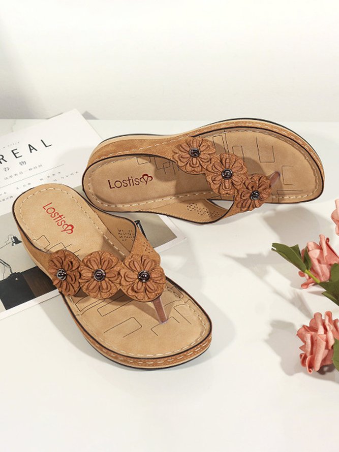 JFN Vintage Floral Casual Wedge Flip-Flops
