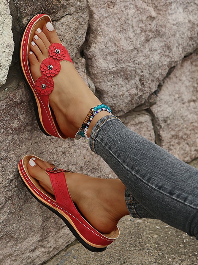 JFN Vintage Floral Casual Wedge Flip-Flops