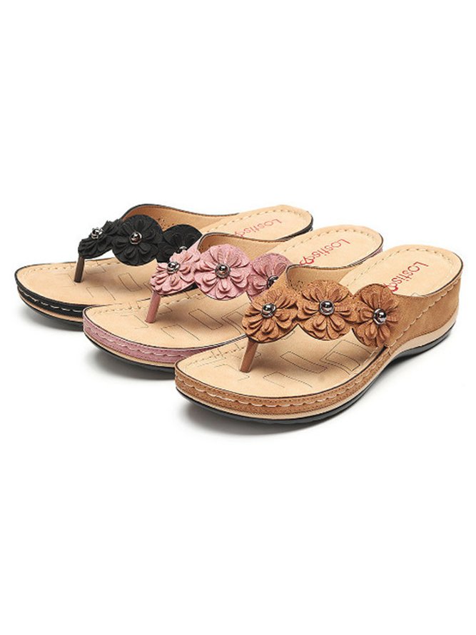 JFN Vintage Floral Casual Wedge Flip-Flops