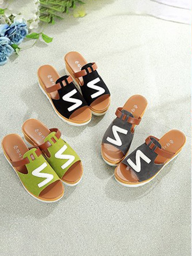 JFN Z Letter Contrasting Color Casual Wedge Sandals