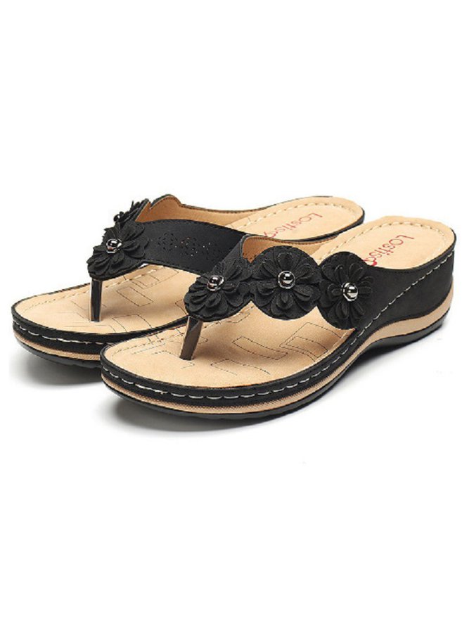 JFN Vintage Floral Casual Wedge Flip-Flops
