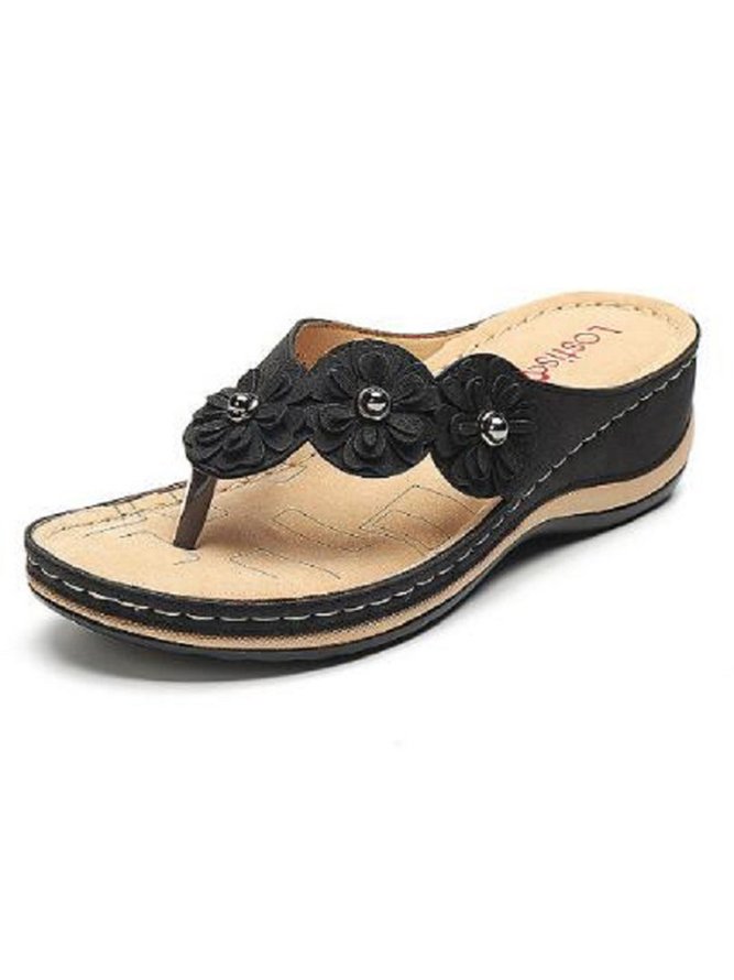 JFN Vintage Floral Casual Wedge Flip-Flops