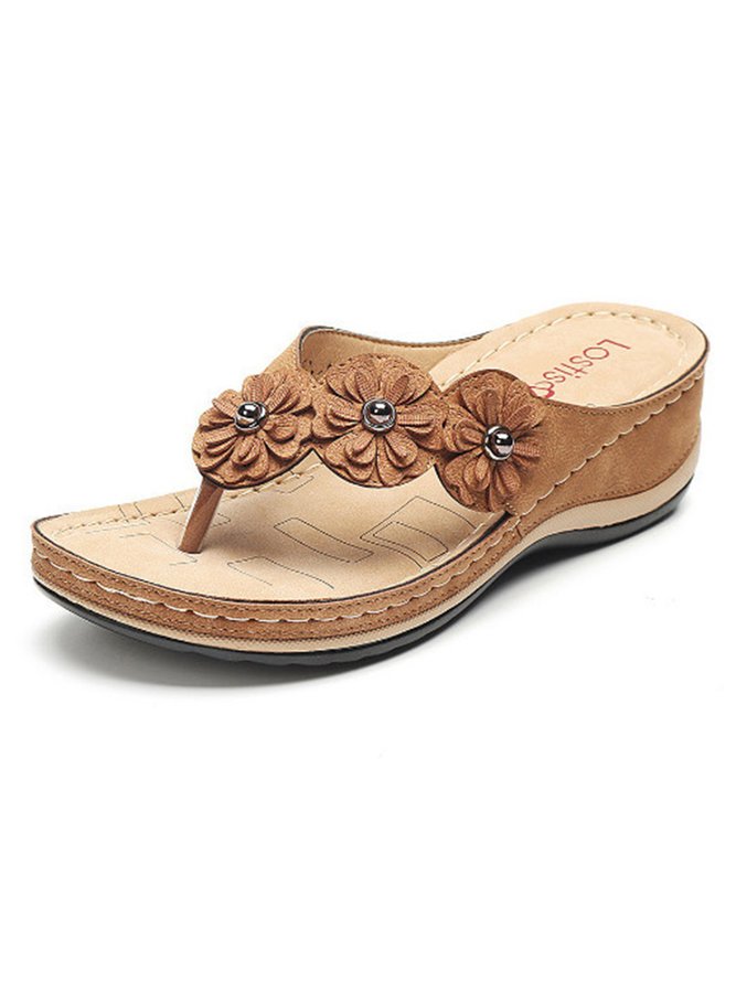 JFN Vintage Floral Casual Wedge Flip-Flops
