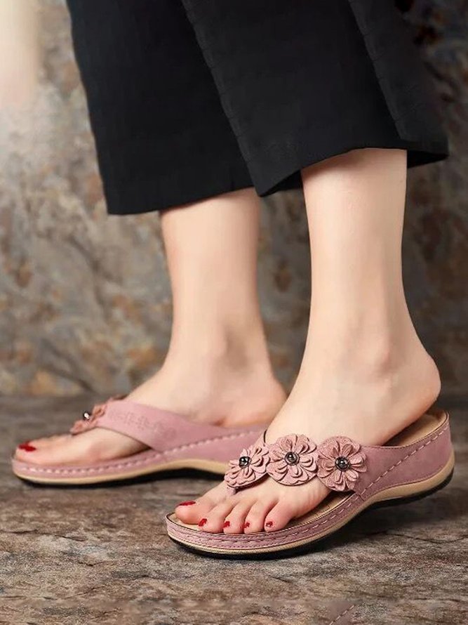 JFN Vintage Floral Casual Wedge Flip-Flops