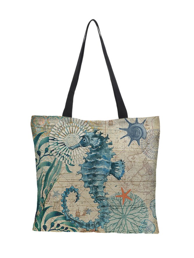 JFN 3D Turtle Digital Printing Waterproof Cotton Linen Shoulder Bag Shopping Bag