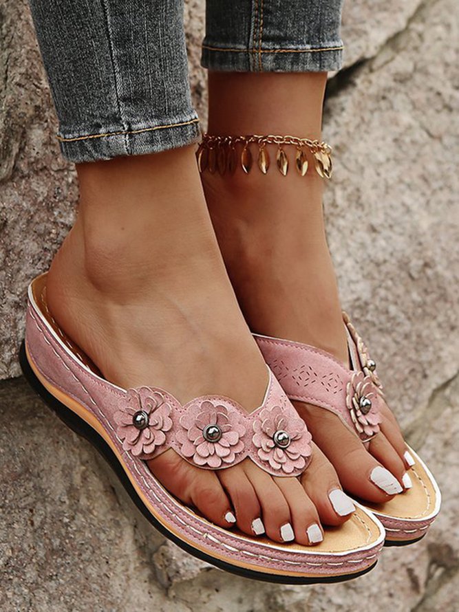 JFN Vintage Floral Casual Wedge Flip-Flops