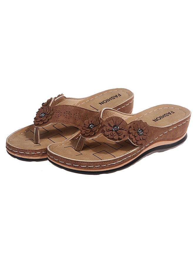 JFN Vintage Floral Casual Wedge Flip-Flops