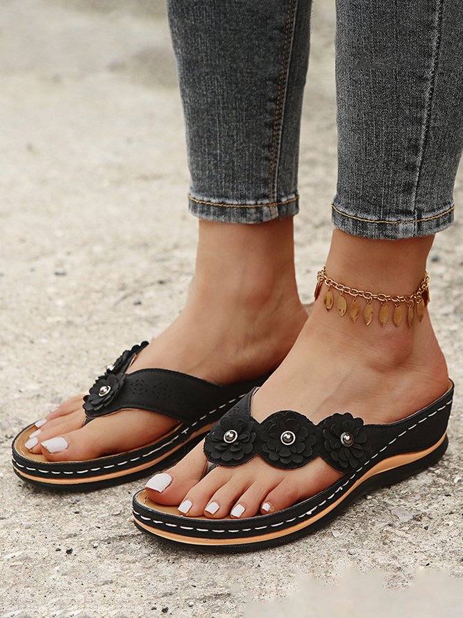 JFN Vintage Floral Casual Wedge Flip-Flops