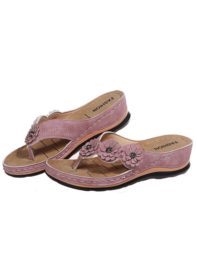 JFN Vintage Floral Casual Wedge Flip-Flops
