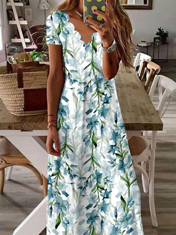 JFN V Neck Floral Vacation Beach Maxi Prom Dress