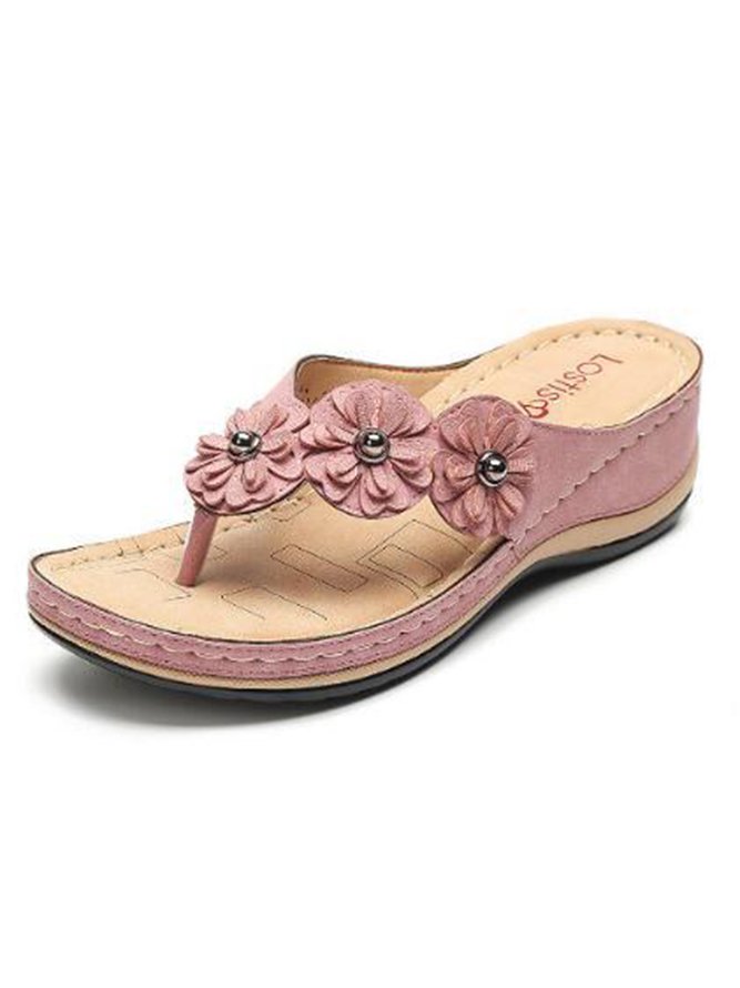 JFN Vintage Floral Casual Wedge Flip-Flops