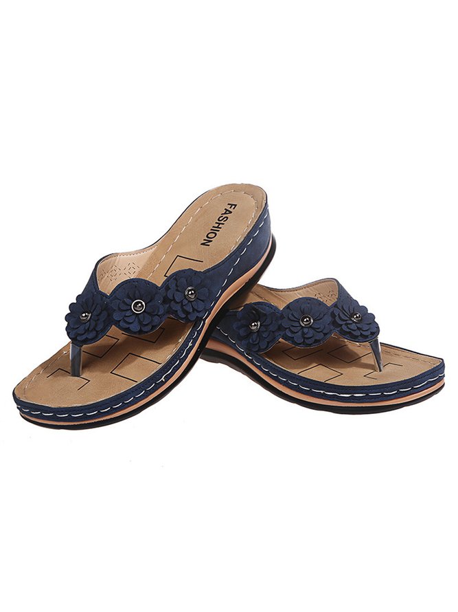 JFN Vintage Floral Casual Wedge Flip-Flops