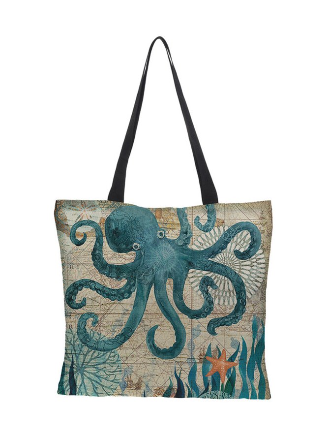 JFN 3D Turtle Digital Printing Waterproof Cotton Linen Shoulder Bag Shopping Bag