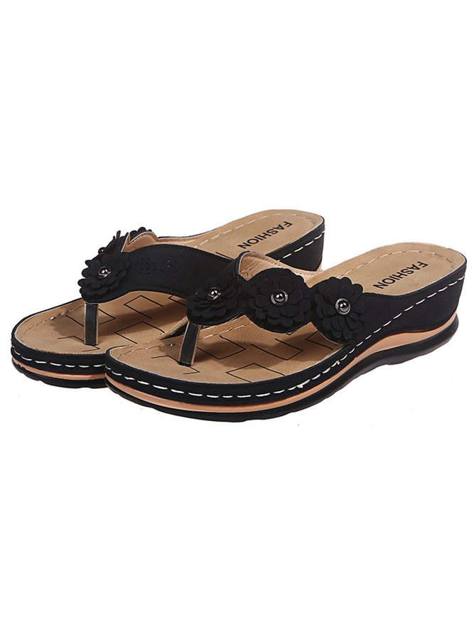JFN Vintage Floral Casual Wedge Flip-Flops