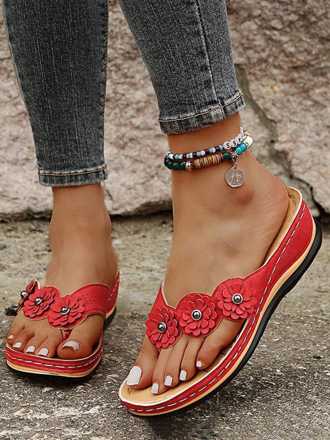 JFN Vintage Floral Casual Wedge Flip-Flops