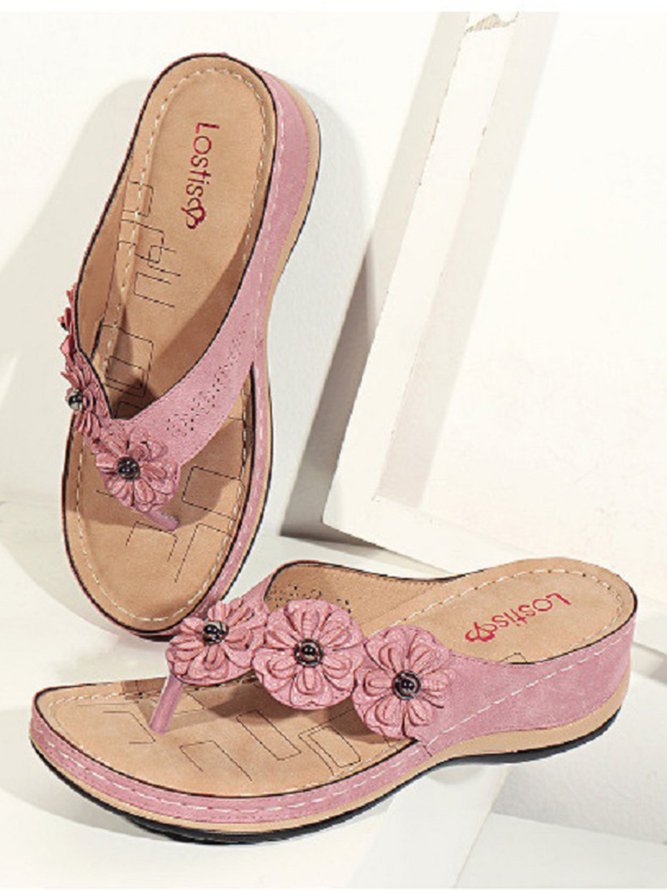 JFN Vintage Floral Casual Wedge Flip-Flops