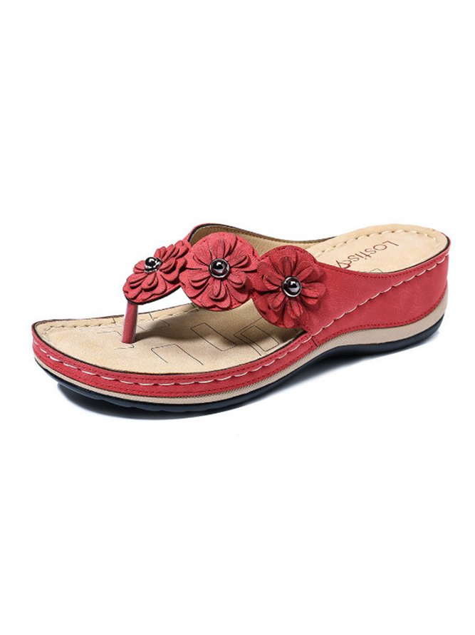 JFN Vintage Floral Casual Wedge Flip-Flops