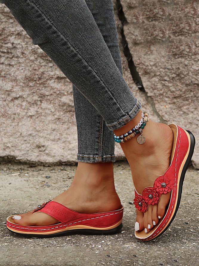 JFN Vintage Floral Casual Wedge Flip-Flops