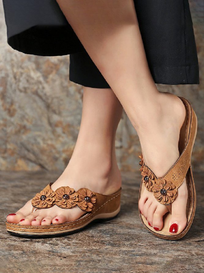 JFN Vintage Floral Casual Wedge Flip-Flops