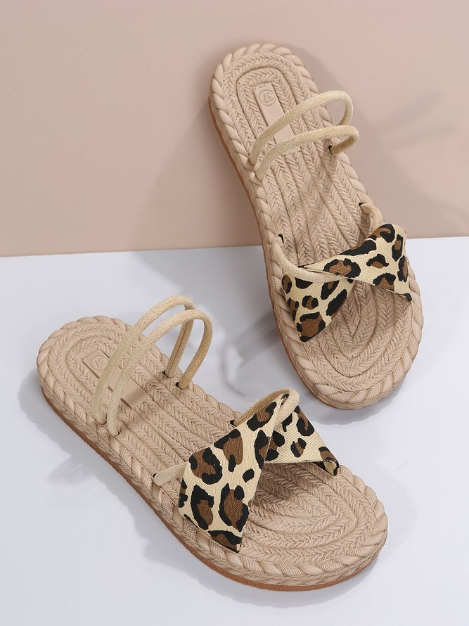 JFN Leopard Print Solid Woven Sole Sandals