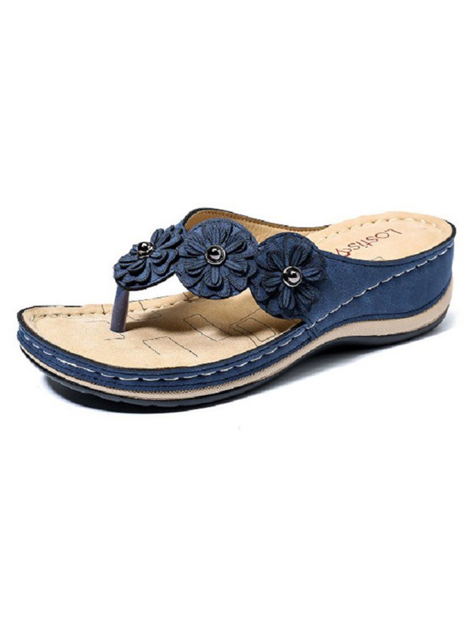 JFN Vintage Floral Casual Wedge Flip-Flops