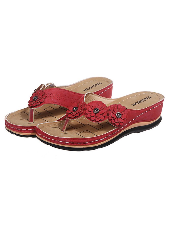 JFN Vintage Floral Casual Wedge Flip-Flops